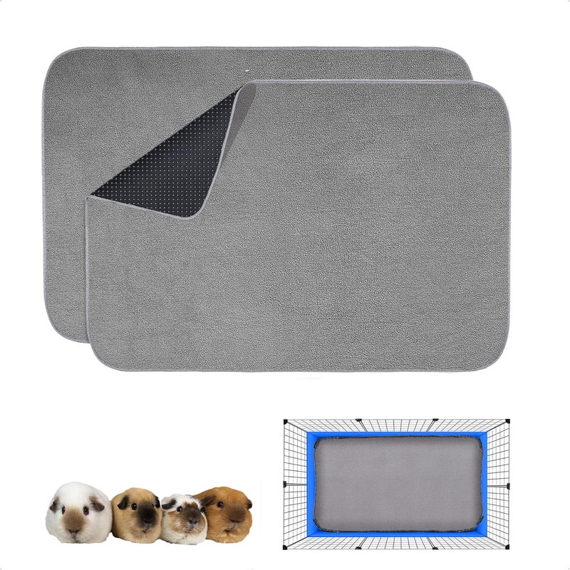 GINIDEAR Guinea Pig Cage Liner, 2 Pack - Washable, Reusable, Leakproof Fleece Bedding Pads for Small Animals with Anti-Slip Bottom - for C&C 2X3 Area, Gray - Image 1